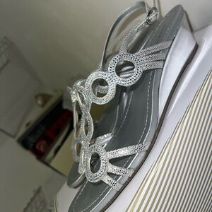 Bandolino Silver Sandals with Rhinestone Embellishments